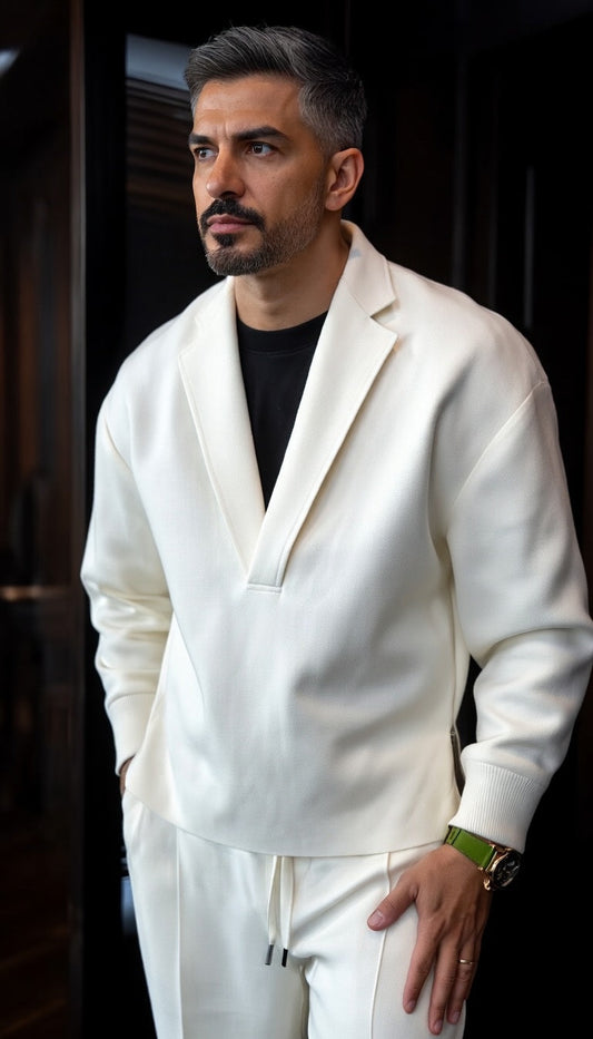 Polished Style, Effortless Comfort â€?V-Neck Knit Blazer Set